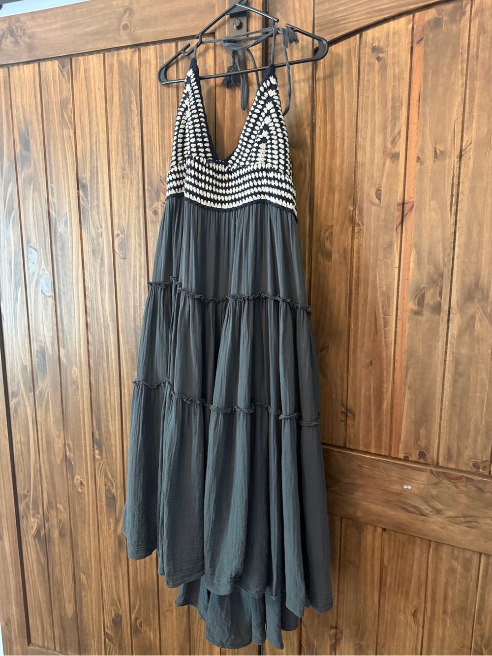Lucky Brand Charcoal Gray Crochet Halter Midi Dress - Picture 3 of 9
